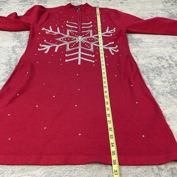Boston Proper Embellished Snowflake Sweater Dress Rhinestone Faux Pearl Sz M - Picture 11 of 14